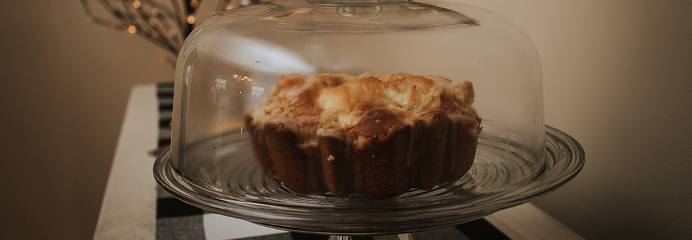 Picture of coffee cake on a table in the dining room at Grandma's House at Circle K Farm